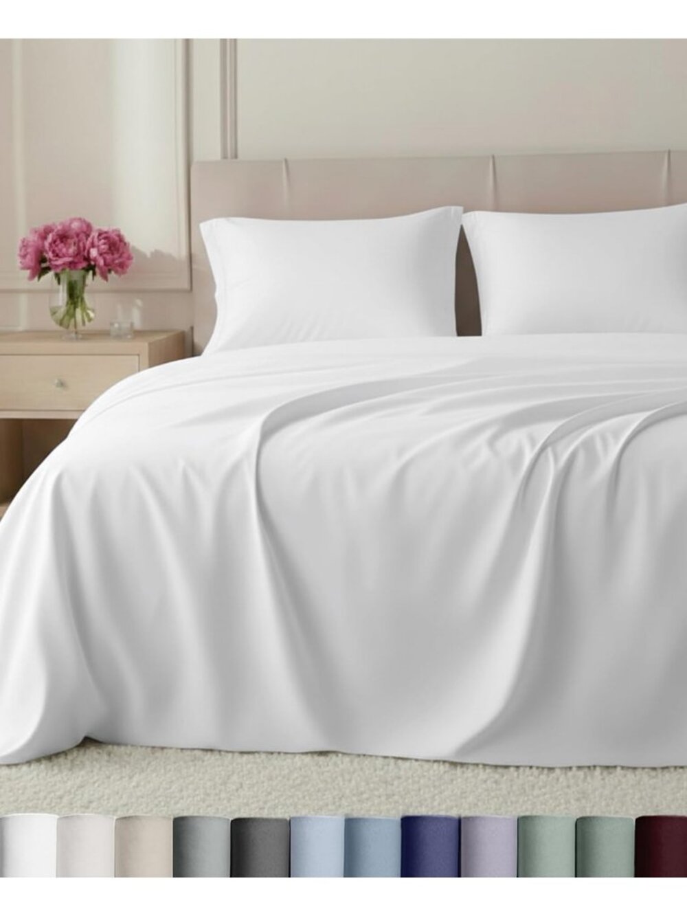 Luxury 800 Thread Count Twin Sheet Set - 3 Piece Bedding, Soft White Color